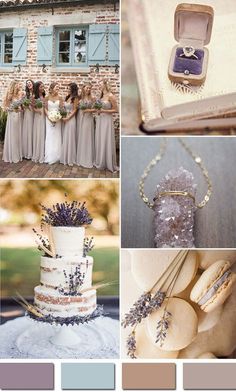 a collage of photos with different wedding themes and colors, including the bride's dress