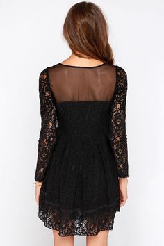 Gurdon Black Long Sleeve Lace Dressat Lulus.com! Black Mini Dress With Scalloped Lace For Date Night, Black Mini Dress With Scalloped Lace For Party, Spring Black Mini Dress With Lace Collar, Black Lace Mini Dress With Sheer Sleeves, Black Long Sleeve Mini Dress With Scalloped Lace, Perfect Little Black Dress, Black Short Dress, Long Sleeve Lace, Black Long Sleeve