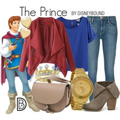 the princess by disneybound on polyvore is wearing blue jeans, red shirt and brown boots