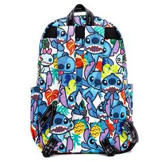 WondaPop Disney Nylon Backpacks are known for their whimsical Disney prints and designs. This beautiful, colorful backpack features coolartistic renderings of Stitch along with all his tropical trimmings. This is truly a beautiful art piece! The bag hasfabric straps for putting pins on. Multicolor Disney Bags For Back To School, Cartoon Style Multicolor Backpack, Cartoon Style Multicolor Standard Backpack, Fun Multicolor Backpack For Disney Trips, Disney Multicolor Standard Backpack, Disney Style Multicolor Standard Backpack, Multicolor Disney Backpack, Disney Multicolor Backpack For Everyday Use, Disney Multicolor Backpack For Back To School