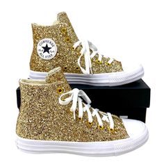 -Never Worn/New -Made Custom For Daughter’s Birthday Party But She Went With Another Choice. -No Trades. Sparkle Converse, Gold Converse, Converse Gold, Glitter Converse, Taylor Swift Images, Yellow Gems, Yellow Glitter, Gold Sneakers, Bling Shoes