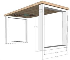 a drawing of a table with measurements for the top and bottom section, including an attached shelf