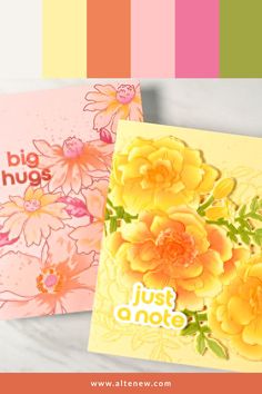 two cards with flowers on them and the words just another card next to each other