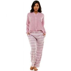 Style: EBJE110C Description: This fuzzyluxe waffle set is absolutely amazing! Made with comfort and style in mind, this set includes a drop-shoulder button front hoodie and open leg pant with a faux button fly. The hoodie is in a solid berry color and the pant displays a matching berry striped print, these pieces are perfect to wear together or mix and matched! Color: Berry Dust Varsity Stripe Fabric: 70% polyester/25% rayon/5% spandex Size: XS.  Color: Multicolor.  Gender: female.  Age Group: a Berry Color, Hoodie Pants, Stripe Fabric, Striped Fabrics, Stripe Print, Drop Shoulder, Leg Pants, Gender Female, Pajama Set