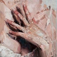 an abstract painting of hands reaching out from the ground to touch each other's chest