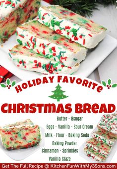 holiday favorite christmas bread recipe on a white plate