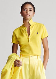 Yellow Polo Shirt Outfit Woman, Polo Shirt Outfit Women's, Yellow Polo Shirt, Slim Fit Polo Shirts, Estilo Preppy