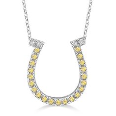 Fancy Yellow Canary Diamond Horseshoe Pendant Necklace 14k White Gold Champagne Diamond Necklace, Yellow Canary, Horseshoe Jewelry, Canary Diamond, Black Diamond Necklace, Horseshoe Pendant, Horseshoe Necklace, Rose Gold Jewelry, Yellow Sapphire