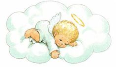 an angel sleeping on top of a cloud