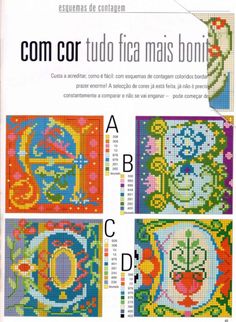 cross stitch pattern for the cover of a book with pictures of different designs on it