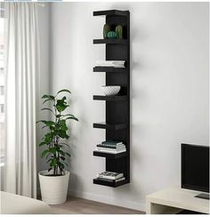 PRICES MAY VARY. Black/Brown,Can be Mounted Vertically or Horizontally Shallow shelves help you to use the walls in your home efficiently. They hold a lot of things without taking up much space in the room. Choose if you want to mount the shelf horizontally or vertically on the wall. Good to know When the wall shelf unit is hung in a horizontal position the total max. load is 55 lbs. When hung in a vertical position the max. load is 6 lbs per shelf. This furniture must be secured to the wall wit Ikea Lack Shelf, Lack Shelf, Wall Shelf Unit, Ikea Lack, Shelf Unit, Wall Shelf, The Wall, Living Room, Tv