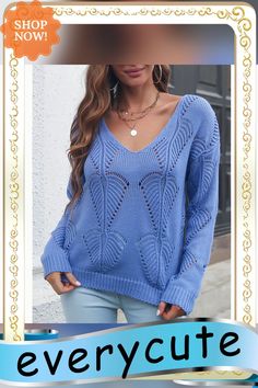 Blue V Neck Hollow-out Knit Sweater Blue Knit V-neck Sweater For Fall, Blue Pointelle Knit Cardigan, Blue V-neck Soft Knit Sweater, Light Blue Pointelle Knit Sweater For Winter, Blue Open Knit V-neck Sweater, Blue Cable Knit V-neck Cardigan, Blue Knitted V-neck Sweater, Blue Knit V-neck Long Sleeve Sweater, Blue Pointelle Knit Long Sleeve Cardigan