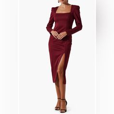 -Classic Long Sleeve Wine Color Midi Dress From Nordstrom -Perfect For A Wedding *Brand New With Tags Still On Fitted Midi Dress For Fall Dinner, Elegant Square Neck Fall Dresses, Red Square Neck Dress For Wedding, Red Square Neck Wedding Dress, Fitted Midi Dress For Holiday Dinner, Fitted Holiday Dress For Dinner, Elegant Fitted Burgundy Dress, Elegant Holiday Dresses For Dinner, Fall Square Neck Midi Dress For Dinner