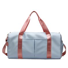 Color: Blue With Pink, Size: Large Size Blue Travel Bag For Daily Use, Casual Blue Travel Bag With Large Capacity, Casual Blue Large Capacity Travel Bag, Blue Casual Travel Bag With Large Capacity, Casual Blue Rectangular Travel Bag, Blue Nylon Sports Gym Bag, Blue Nylon Gym Bag For Sports, Blue Nylon Functional Duffle Bag, Functional Blue Nylon Duffle Bag