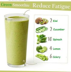 a glass filled with green smoothie sitting next to a poster that says, juco verdie anti - anisedad