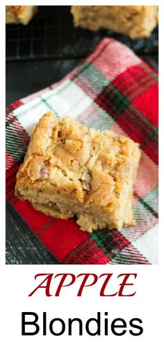 apple blondies are stacked on top of each other with the words apples blondies below them