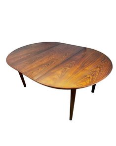 an oval wooden table with two legs and a circular top, on a white background