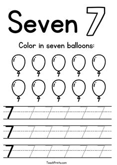 the number seven balloon worksheet for children to learn how to write and draw