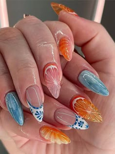 Multicolor  Collar   Plain,Fruit&Vegetable Color Nails,3D Nails Embellished   Nail,Hand & Foot Care Fun Color Nails Acrylic, June Nail Designs, June Nails Ideas, Nails June, Orange Nail Art, Future Nails, June Nails, Unghie Sfumate, Kutek Disney