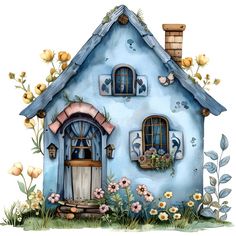 Charming cottage with flowerfilled window boxes on white background stock images Flat Landscape, Watercolor Houses, Town Drawing, Cottage Illustration, Whimsical Houses, Beautiful Exterior, Driftwood Art Diy, Whimsical Art Paintings