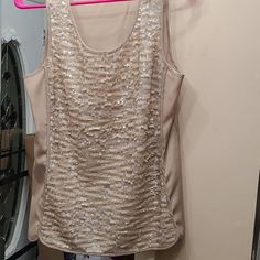 Brand New Without Tags. Size M Chic Beige Tank Top For Party, Chic Beige Party Tank Top, Spring Sleeveless Sequin Vest, Spring Sequin Sleeveless Vest, Beige Tank Top For Party, Chic Sleeveless Sequined Tank Top, Stretch Tank Blouse For Party, Beige Camisole Tank Top For Party, Chic Sleeveless Vest With Sequins