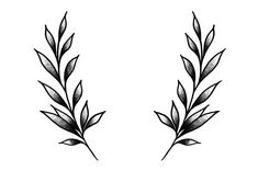 two black and white leaves are shown on a white background, one is in the shape of a twig