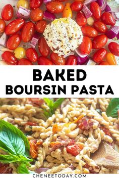 baked bourssin pasta with tomatoes, onions and spinach is an easy side dish