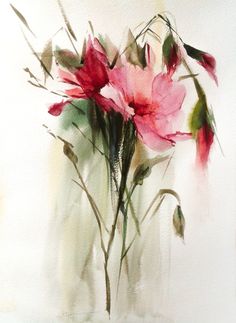 a painting of pink flowers in a vase