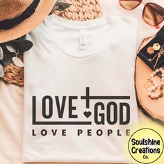 *All Items Are Made To Order. * Turnaround Time Is 7-14 Business Days. Please See Sizing Chart If You Have Any Questions Or Concerns Feel Free To Message Me! Follow Us On Social Media! Instagram: @Soulshinecreationsco Www.Soulshinecreationsco.Com Church Tshirts, Love God Love People, Scripture Svg, Church Shirt, God Love, Christian Svg, Faith Shirt, Christian Tees, Christian Clothing