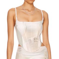 Miaou Heavenly Bodies Venus Corset Xs Only Tried On. Tags Still On. Original Price $265 On Revolve Website. Kali Uchis Has This Exact Set On Her Depop Too Open To Reasonable Offers. #Miaou #Revolve #Kaliuchis #Corset White Summer Corset, Summer White Corset With Boned Bodice, Fitted White Summer Corset, Fitted White Corset For Summer, Summer Fitted White Corset, Fitted White Corset, V Top, Heavenly Bodies, Women Corset