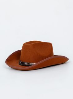 Cowboy hat   Princess Polly exclusive  Felt material   Diamante band   Adjustable rope chin strap   Stiff brim   OSFM Cowboy Hat Brown, Rhinestone Cowboy Hat, Brown Cowboy Hat, Rhinestone Cowboy, Felt Material, Cowboy Hat, Princess Polly, Cowboy Hats, Cowboy