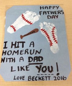 a father's day card with handprinted baseballs and footprints on it