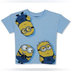 Take Your Child’s Everyday Style To The Next Level In This Minions Graphic Crewneck T-Shirt. A Graphic Print Short-Sleeve Tee Is The Perfect Grab-And-Go Option For When You Need To Get Him Ready For The Day. Sure To Be All Smiles When They Recognize Minions From Despicable Me Are Front And Centeryay! From Preschool To Playdates, This Short-Sleeve Tee Is Always Ready To Go. Cute Light Blue T-shirt With Cartoon Print, Blue Character Print T-shirt For Summer, Light Blue Graphic Tee With Cartoon Print, Cute Blue T-shirt With Cartoon Print, Light Blue Cartoon Print Crew Neck Top, Light Blue Cartoon Print Top For Summer, Light Blue Cartoon Print Short Sleeve Top, Light Blue Cartoon Print Summer Tops, Cute Blue Shirt With Character Print