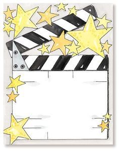 a movie clapper with stars on it and a white board in the center for writing