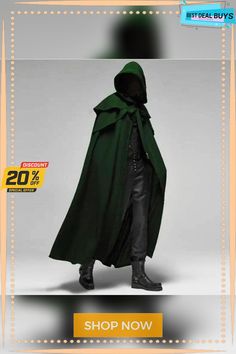 Halloween Party Gothic Men's Long Cloak Green Winter Costume For Costume Party, Solid Color Costume For Halloween Party, Hooded Fall Costume For Costume Party, Green Fall Costume Outerwear, Long Cloak, Gothic Men, Cloak, Halloween Party, Shop Now