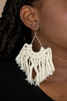 Wanna Piece Of MACRAME? White Earrings | Paparazzi Accessories White Tassel Earrings, Paparazzi Accessories Jewelry, Fringe Earring, Macrame Earrings, Paparazzi Accessories, Paparazzi Jewelry, White Earrings, Adjustable Necklace, Fringe Earrings