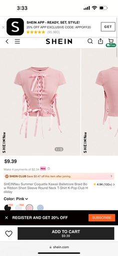 a pink shirt with laces on the front and back, as well as an ad for