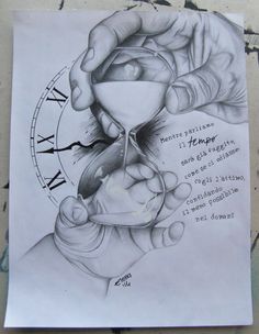 a drawing of two hands holding an hourglass