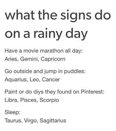 a poster with the words what the signs do on a rainy day in black and white