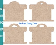 four pieces of cardboard with the words hair band display cards