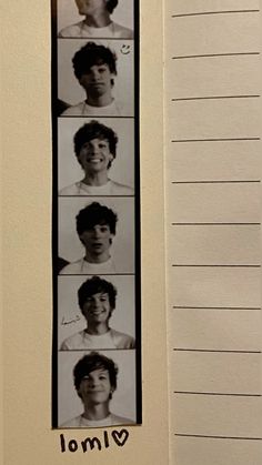 a bookmark with four pictures of young men in the same group and words that say i love you