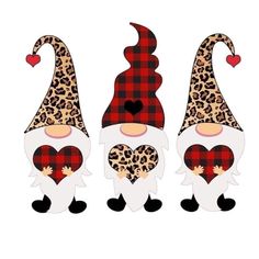 three gnomes with hearts and cheetah hats