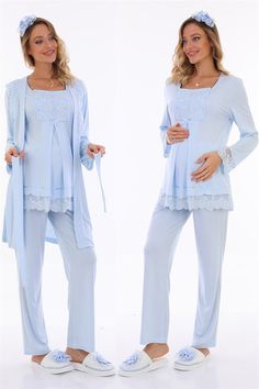 LohusaHamile Blue Color Maternity Pajamas and Robe  Cotton Fabric There are 3 pieces of product in the package ( Maternity Pajamas and Maternity Robe ) This Products have breastfeeding feature Pajamas is long sleeved Adjustable at the waist There is a Belt in the Pachage it's a model that you can use after postpartum period Attention, There is no CROWN and SLIPPERS in the Package Size Range; if your weight's 60-71 Kilograms or 132-157 Ib, You Should buy size ''S'' Size Range; if your weight's 71 Blue Long Sleeve Home Sets, Blue Long Sleeve Loungewear Set, Blue Long Sleeve Sleep Sets, Blue Long Sleeve Pant Set For Loungewear, Blue Long Sleeve Loungewear Pant Set, Blue Matching Set Sleepwear, Blue Matching Pant Set For Loungewear, Blue Sleepwear Set, Postpartum Period