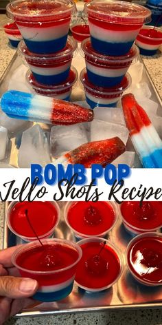 there is a tray filled with red, white and blue jello shots