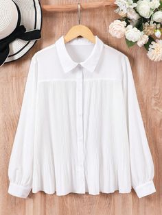 Albaricoque Casual Collar manga larga Poliéster Liso Camisa Embellished Elástico Ligero Plain Shirt, Girls Blouse, Plain Shirts, Petite Women, Teen Girls, Long Shirt, Cami Dress, Girl Top