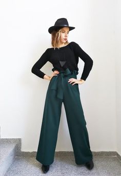 PLEASE PROVIDE A PHONE NUMBER IN THE NOTE TO BUYER SECTION!(express shipping courier service recommendation for proper delivery)Totally MUST-HAVE high waist wide pants in petrol green color.Elegant and comfortable high waist pants with clean lines made of high quality punto milano.Perfect pants for the long office days and for nights out.This amazing maxi pants for women  adding elegant and fashion touch in your everyday life.*The model wears pants in Small size, height 5'8'' / 173 cmXS / S / M High Waist Green Wide Leg Pants For Fall, Green Wide Leg Pants For Fall, Green High-waisted Wide Leg Pants For Fall, Loosely Fitted Green Wide Leg Pants For Fall, Green High-waisted Baggy Wide Leg Pants, Fall Wide-leg Harem Pants For Work, Fall Workwear Wide-leg Harem Pants, Green Ankle-length Harem Pants For Fall, Chic Baggy Green Pants