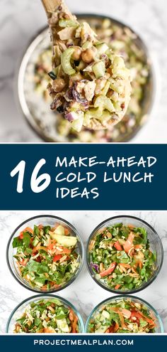 Store in the fridge and grab when it's lunchtimeEnjoye these 16 Make-Ahead Cold Lunch Ideas that are perfect to include in your work week meal prep. Simple Make Ahead Lunches, Weekday Lunches For Work, Make Ahead Salads For The Week, Cold Meals On The Go, No Fridge Lunch Ideas, Cold Healthy Lunch Ideas For Work, Meal Prep Salads For The Week, Office Meal Prep, Cold Meal Prep Lunches