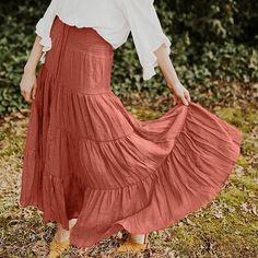 Rust Red Bohemia Pleated High Waist Maxi Skirt Ankle-length Solid Lined Skirt, Solid Ankle-length Lined Skirt, Solid Color Ankle-length Lined Skirt, Bohemian Solid Color Maxi Skirt For Summer, Bohemian Summer Maxi Skirt In Solid Color, Bohemian Maxi Skirt For Summer, Bohemian Long Skirt Solid Color, Bohemian Summer Skirt Solid Color, Bohemian Solid Color Skirt For Summer