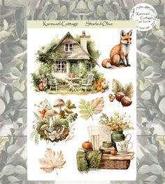 an image of a house surrounded by leaves and other things that are in front of it