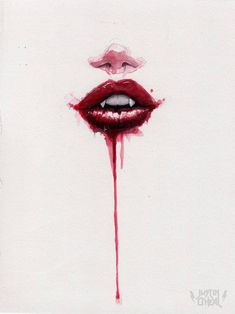 a drawing of a blood dripping lips on a white background